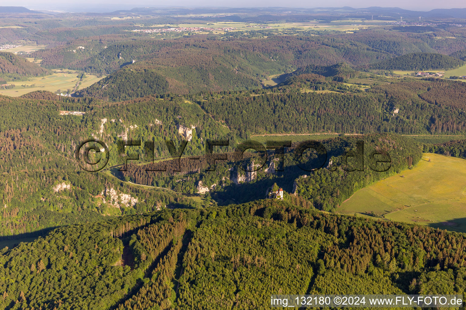 Bronnen Castle in Fridingen an der Donau in the state Baden-Wuerttemberg, Germany from above