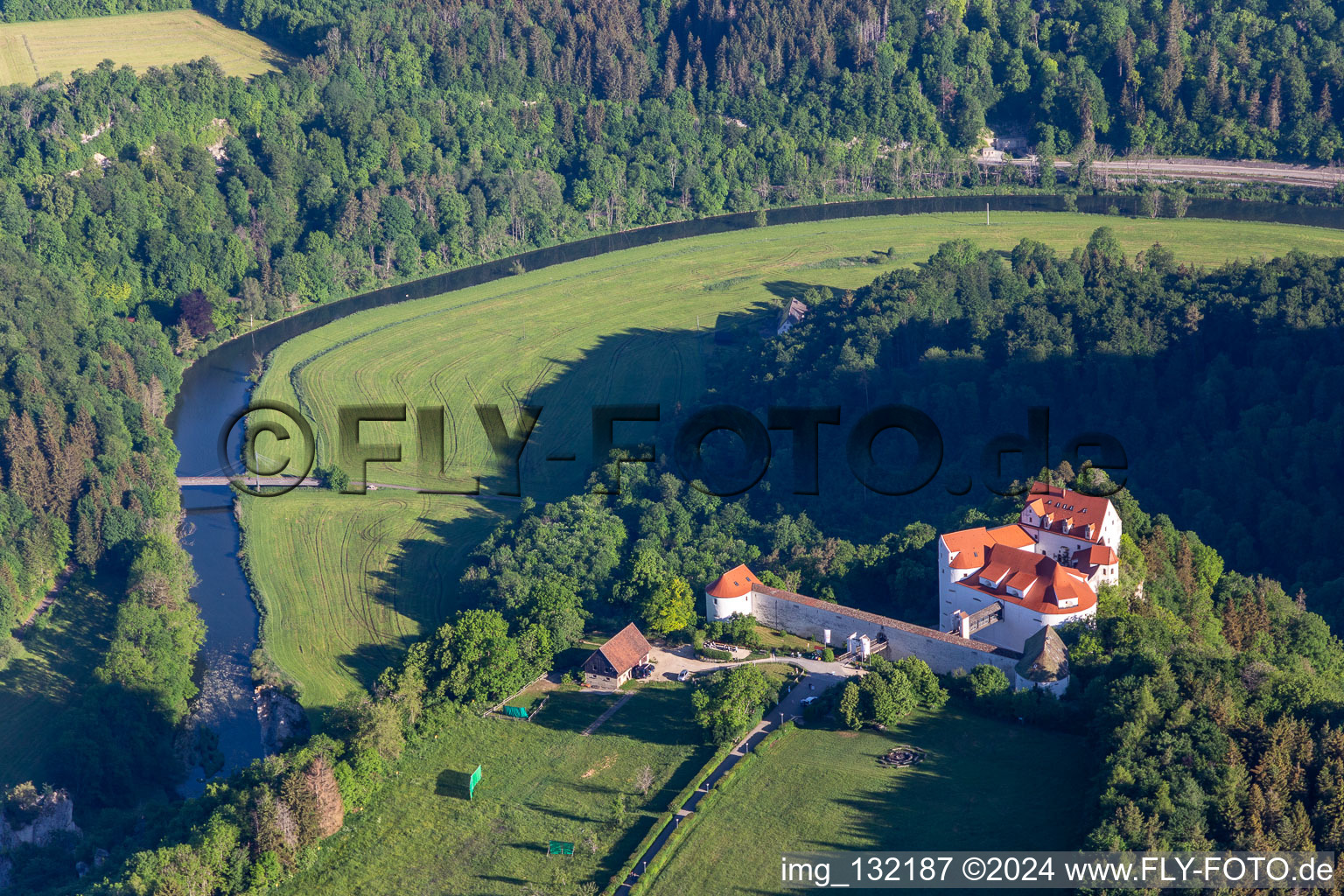 Bronnen Castle in Fridingen an der Donau in the state Baden-Wuerttemberg, Germany seen from above