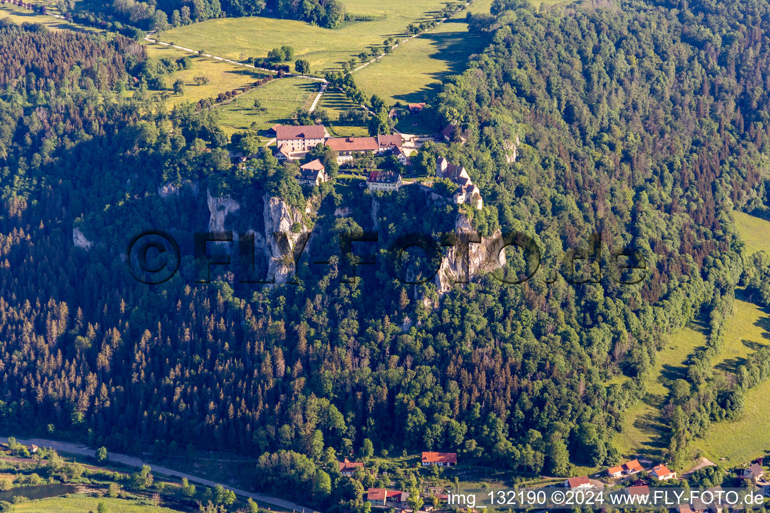 Aerial view of DJH Youth Hostel Burg Wildenstein in Leibertingen in the state Baden-Wuerttemberg, Germany