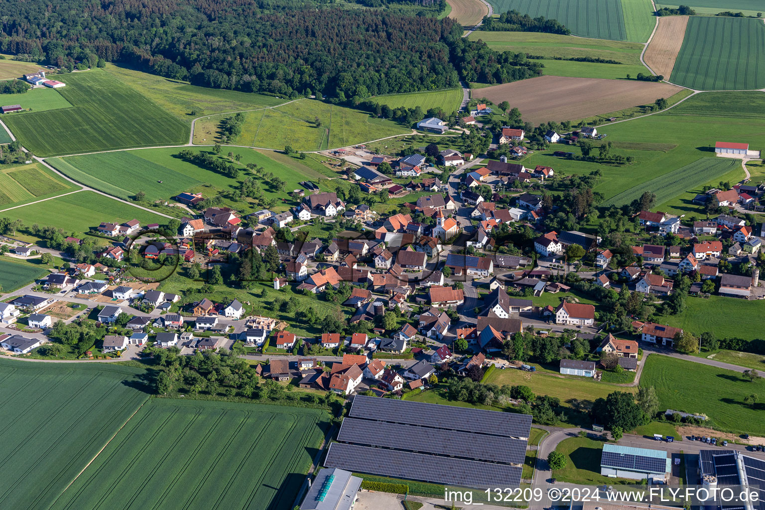 Aerial view of District Heudorf in Meßkirch in the state Baden-Wuerttemberg, Germany