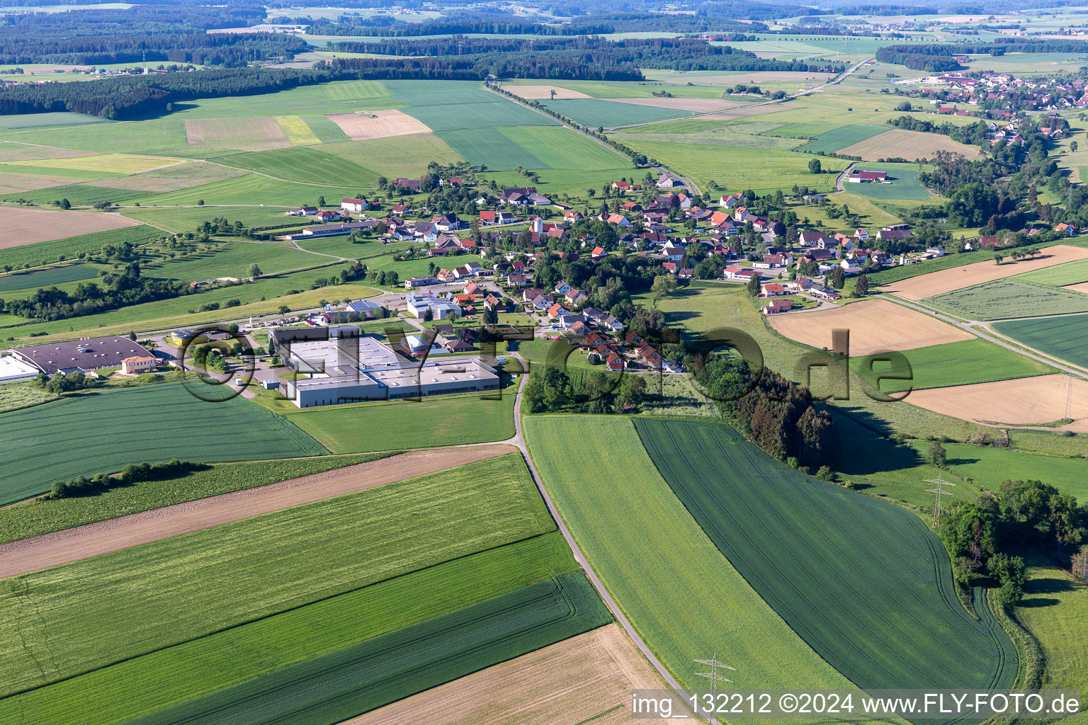 Aerial view of District Krumbach in Sauldorf in the state Baden-Wuerttemberg, Germany