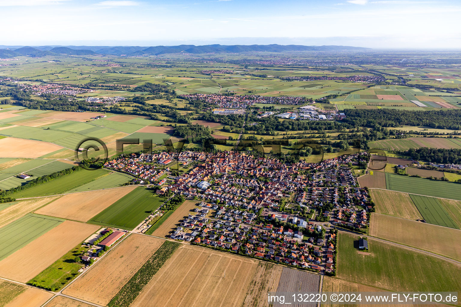 Aerial view of Steinweiler in the state Rhineland-Palatinate, Germany