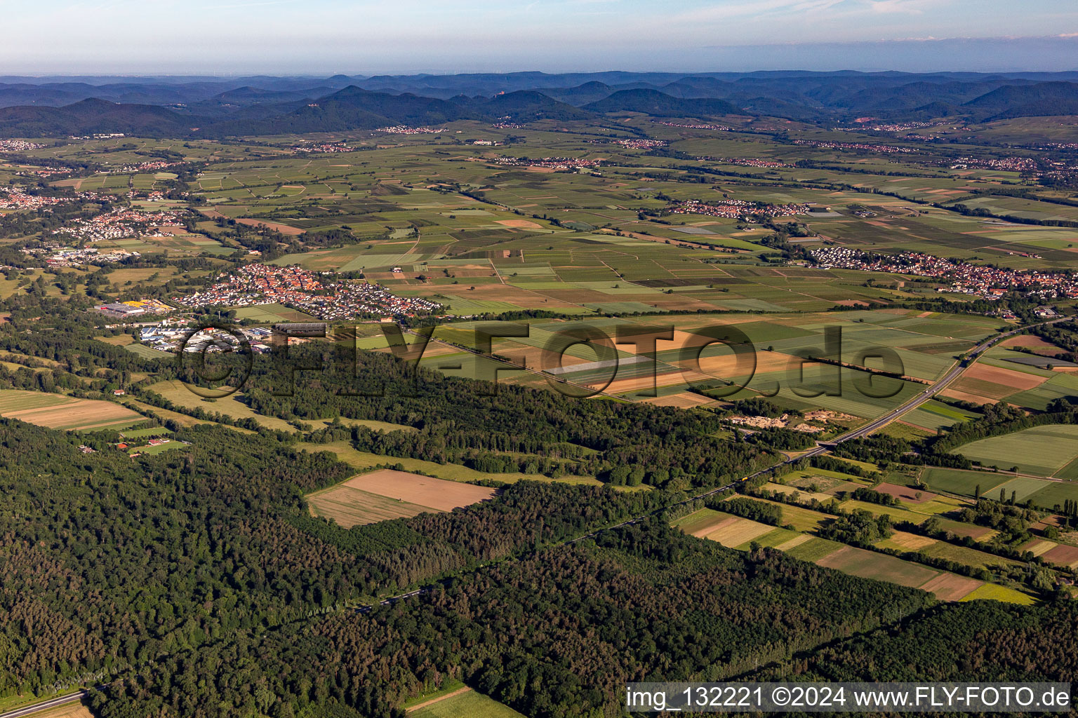 Aerial view of Southern Palatinate Panorama Klingbachtal in Rohrbach in the state Rhineland-Palatinate, Germany