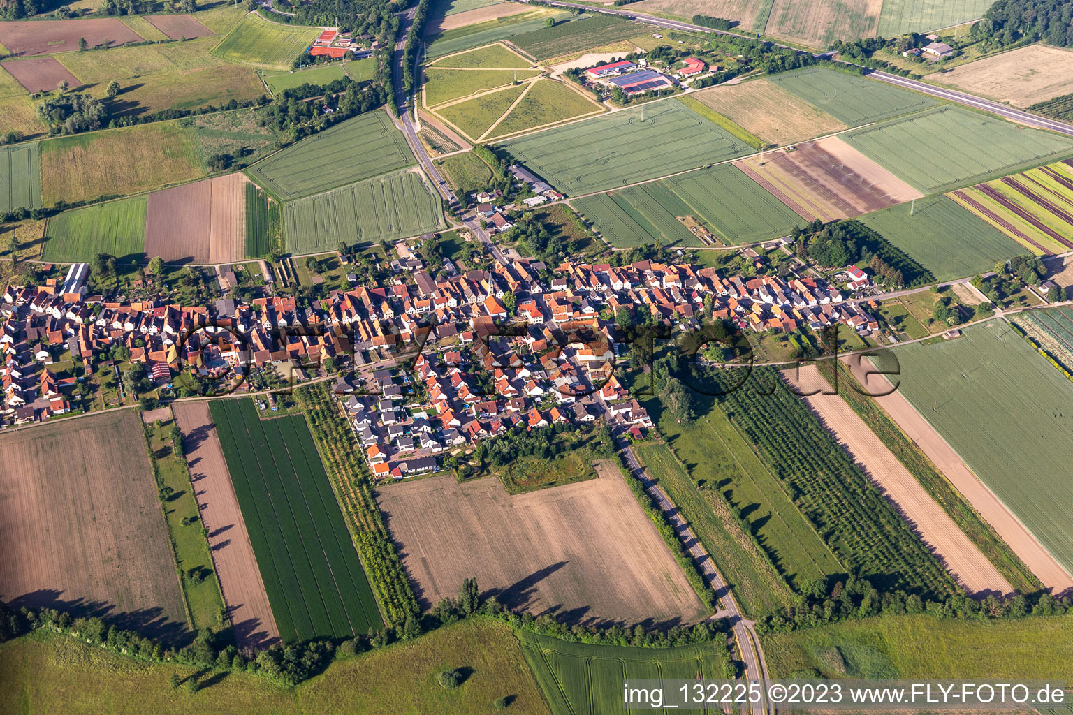 Aerial view of Erlenbach bei Kandel in the state Rhineland-Palatinate, Germany