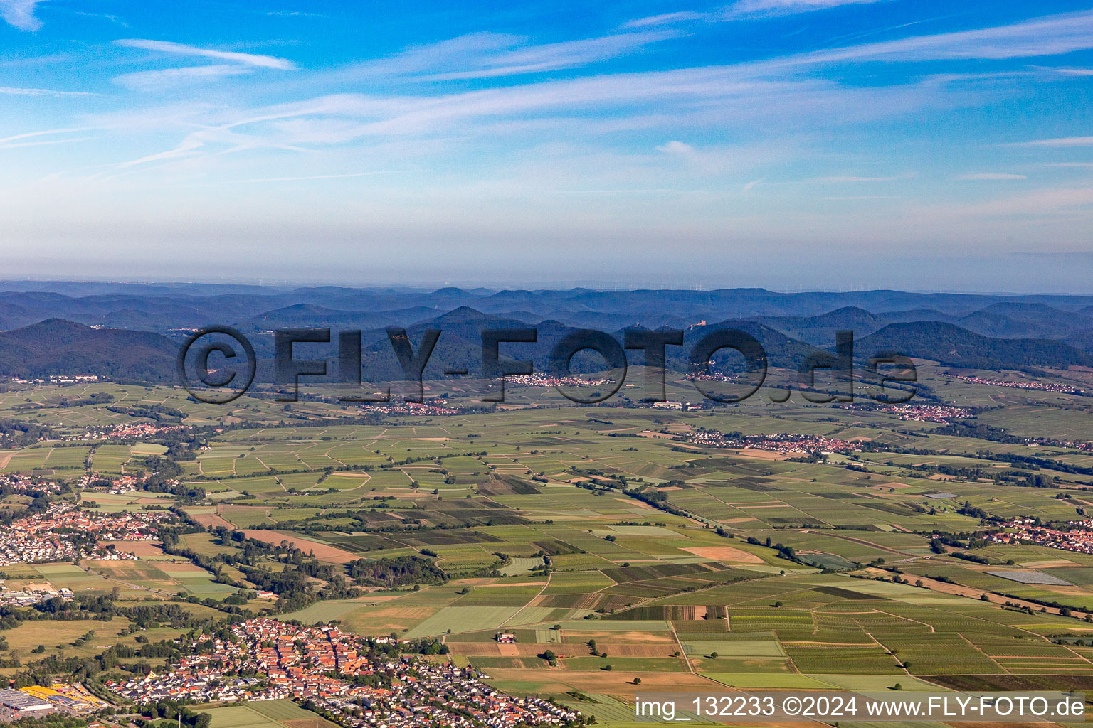 Oblique view of Southern Palatinate Panorama Klingbachtal in Rohrbach in the state Rhineland-Palatinate, Germany