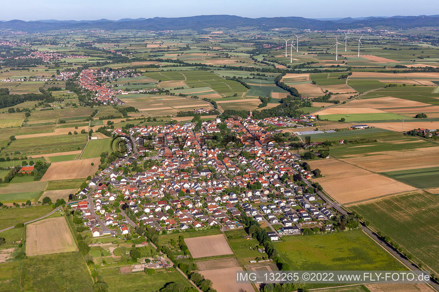 Minfeld in the state Rhineland-Palatinate, Germany from the plane