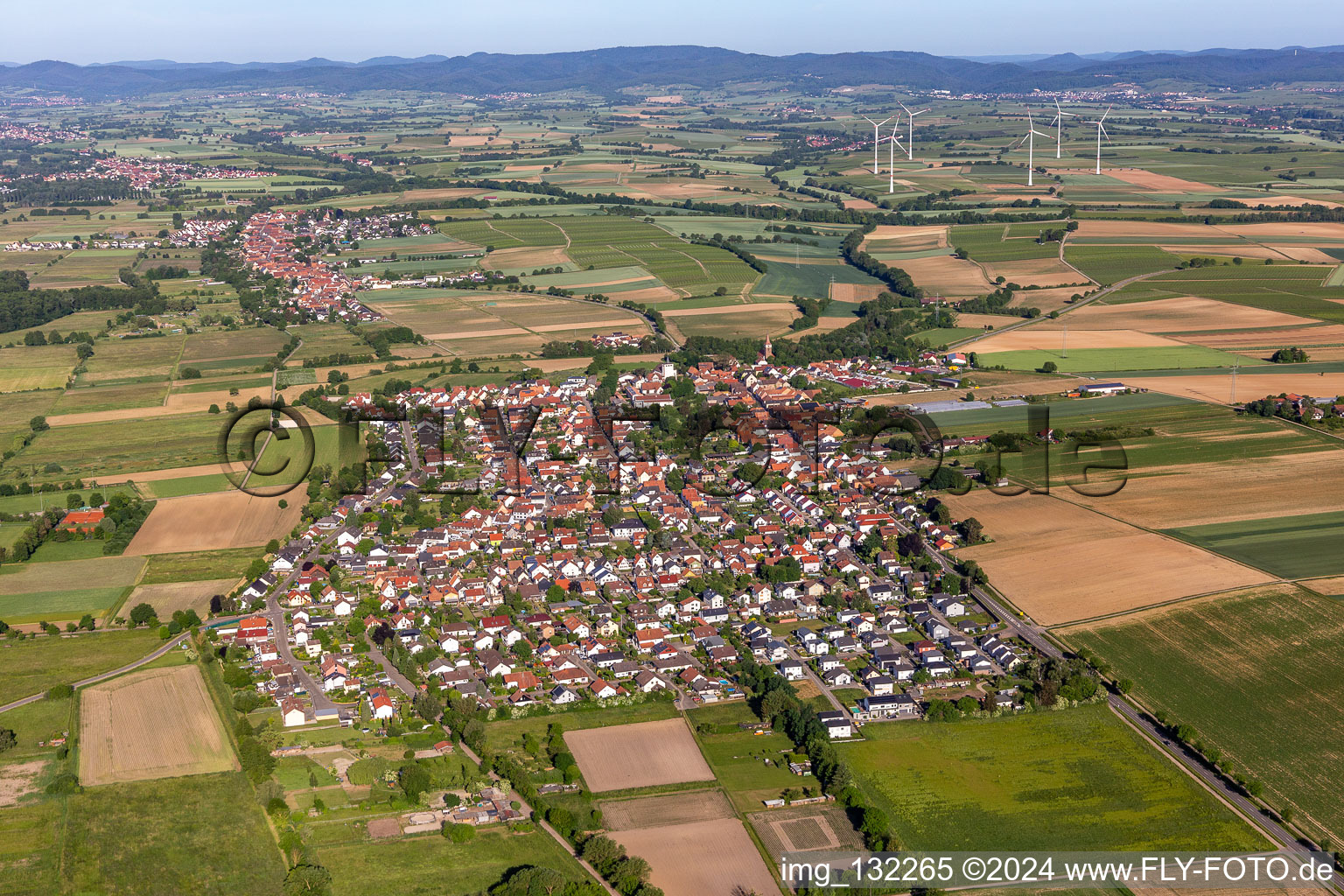 Minfeld in the state Rhineland-Palatinate, Germany from the plane