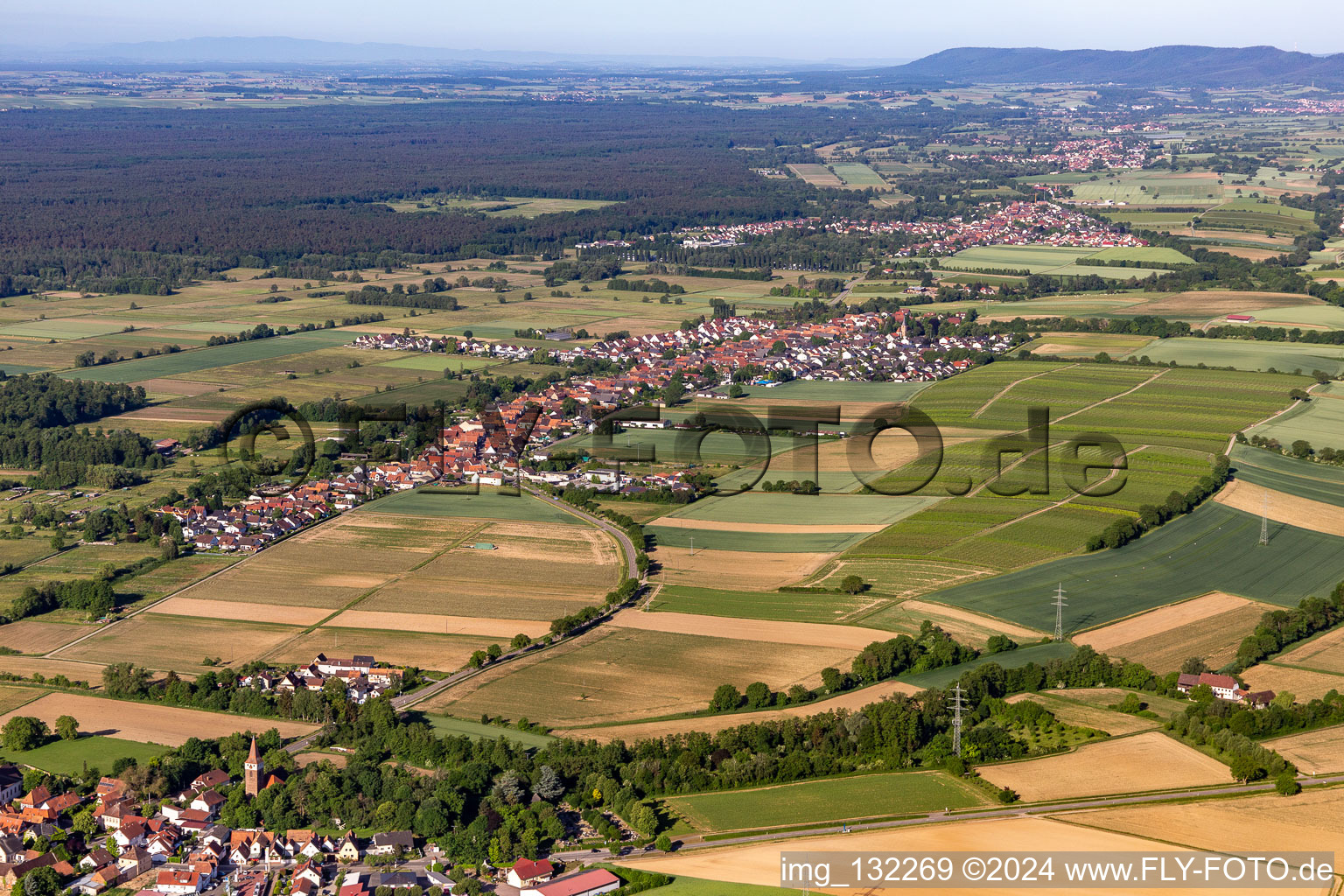 Drone recording of Freckenfeld in the state Rhineland-Palatinate, Germany