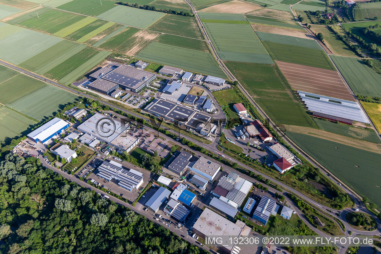 Aerial view of Industrial park W in the district Herxheim in Herxheim bei Landau/Pfalz in the state Rhineland-Palatinate, Germany