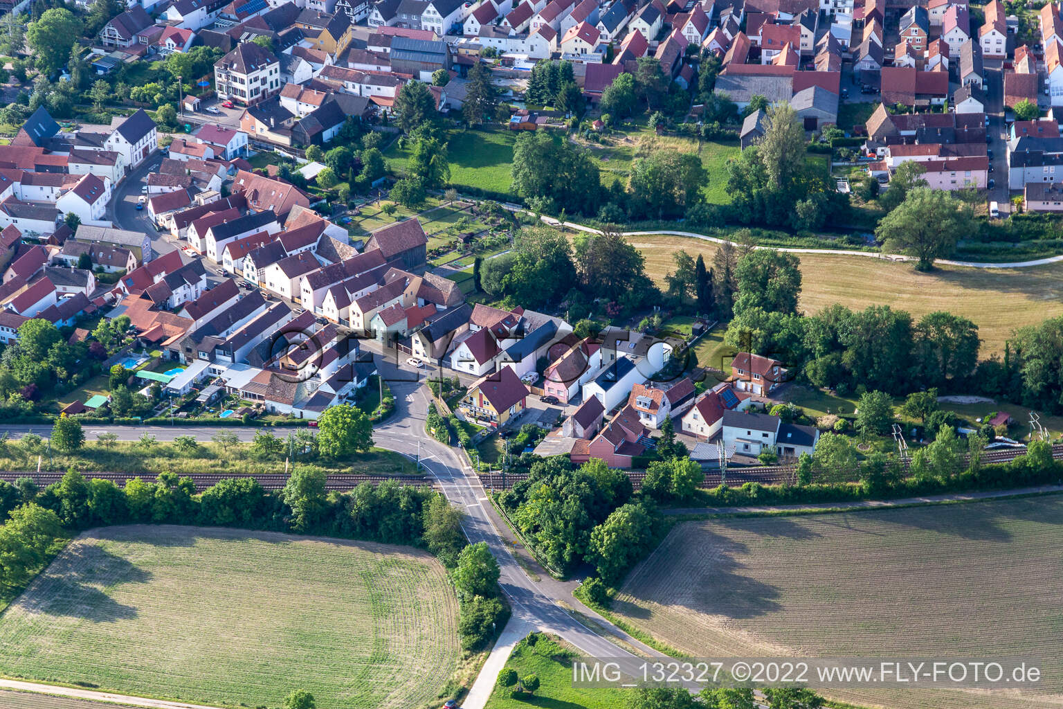 Aerial view of Middle local street in Rülzheim in the state Rhineland-Palatinate, Germany
