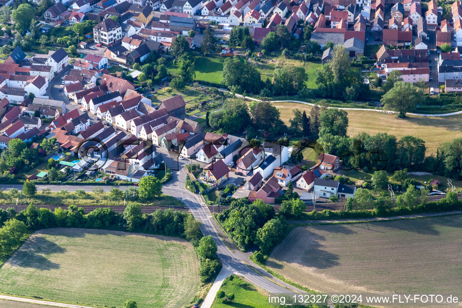 Aerial view of Middle local street in Rülzheim in the state Rhineland-Palatinate, Germany