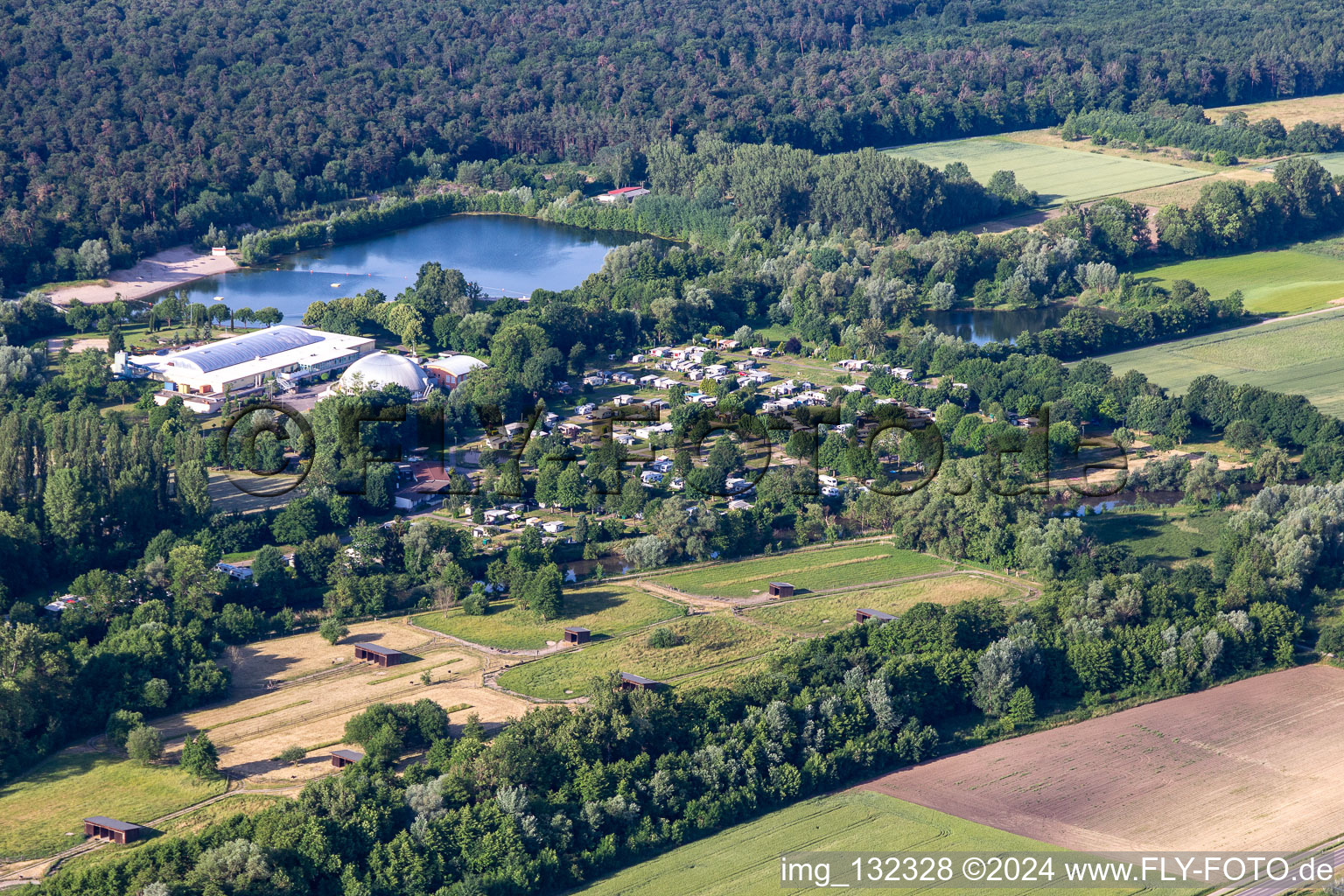 Aerial view of Campsite Rülzheim in Rülzheim in the state Rhineland-Palatinate, Germany