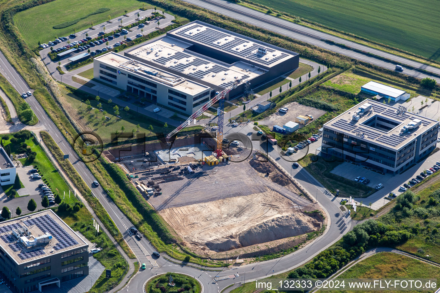 Aerial view of MTS Group in Rülzheim in the state Rhineland-Palatinate, Germany