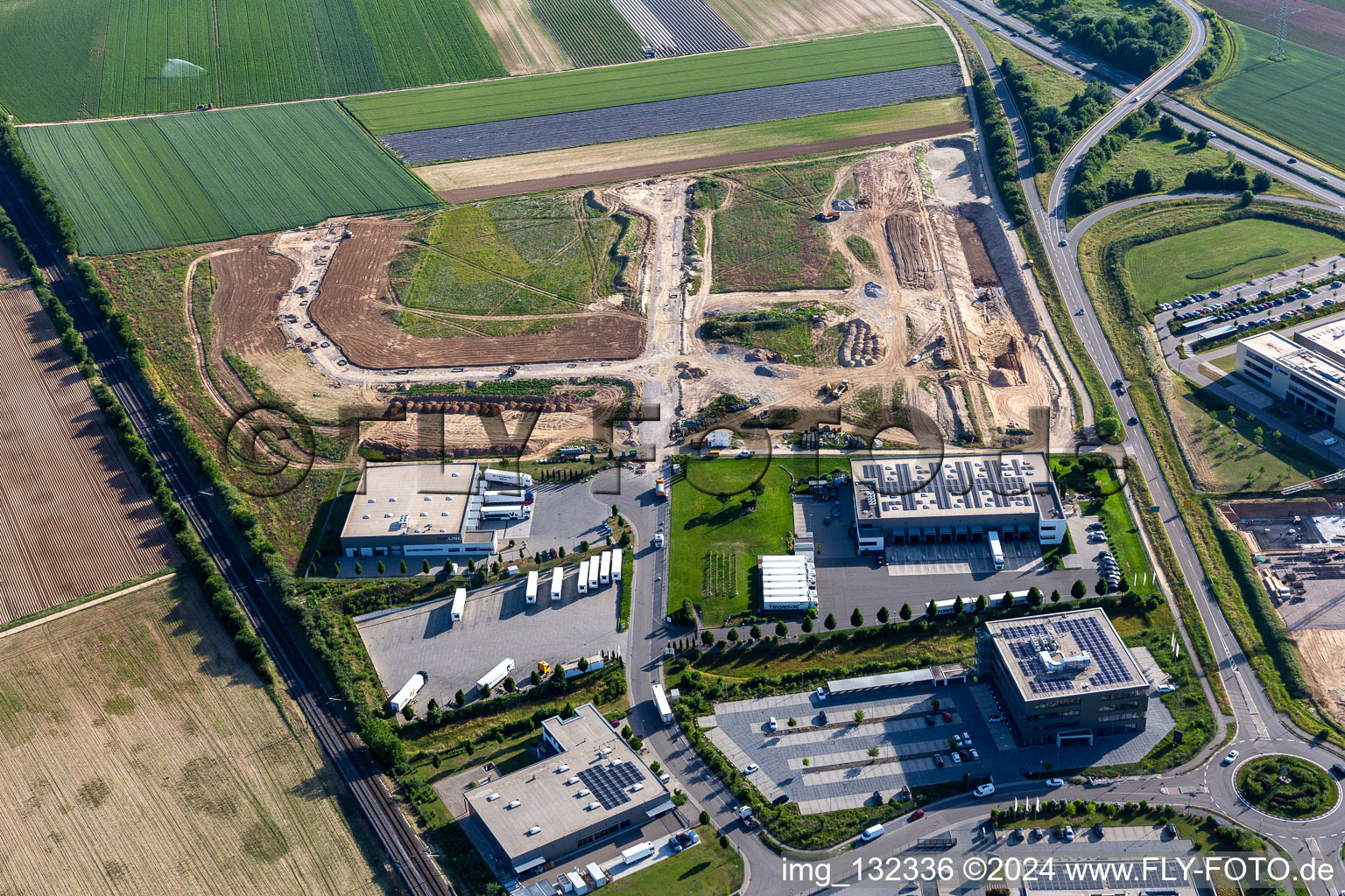 Aerial photograpy of Expansion of the northern industrial area in Rülzheim in the state Rhineland-Palatinate, Germany