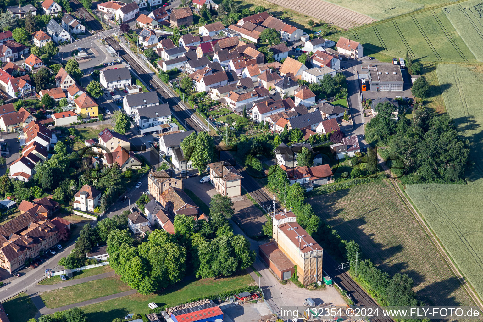 Aerial view of Nine Mornings in Rheinzabern in the state Rhineland-Palatinate, Germany