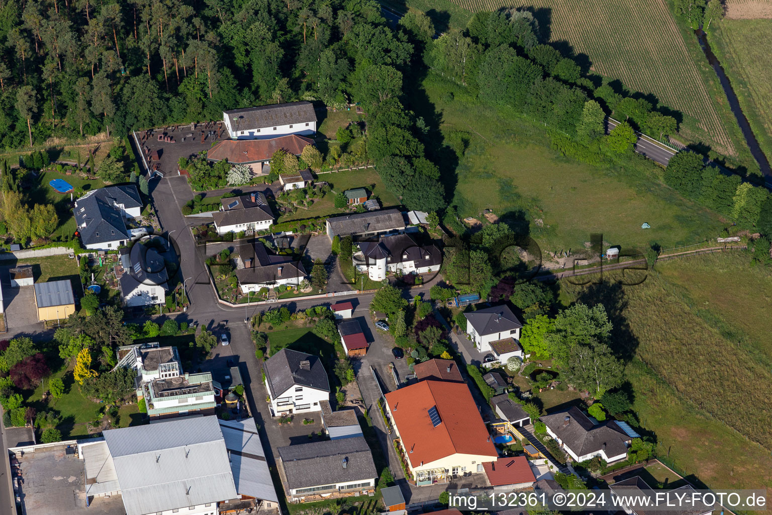 Aerial view of Industrial Street in Rheinzabern in the state Rhineland-Palatinate, Germany