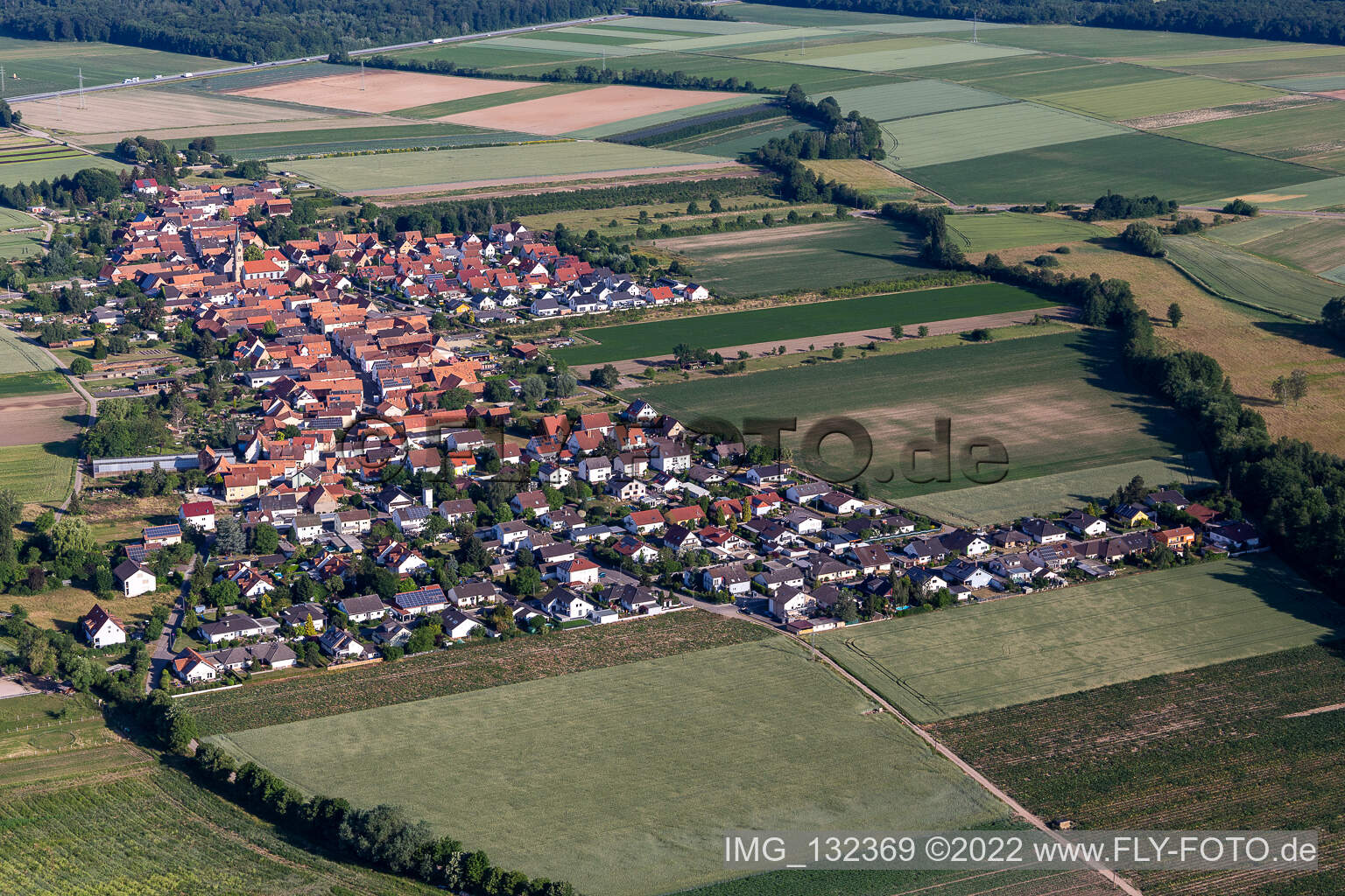 Erlenbach bei Kandel in the state Rhineland-Palatinate, Germany seen from above