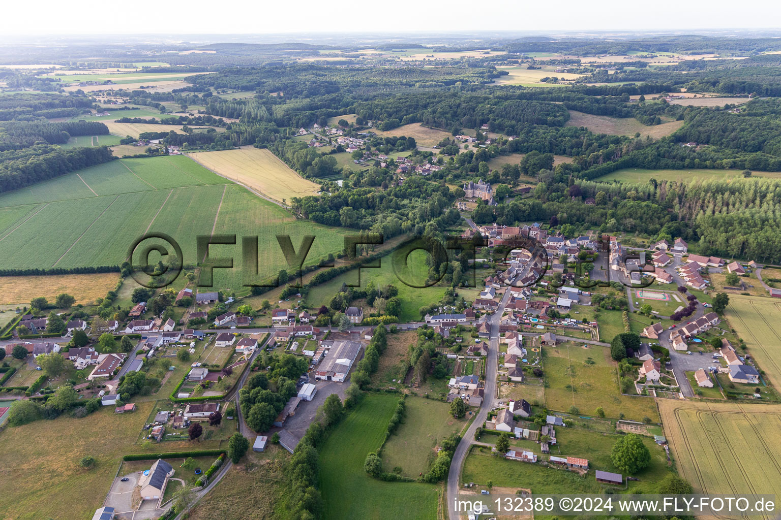 Aerial view of Semur-en-Vallon in the state Sarthe, France