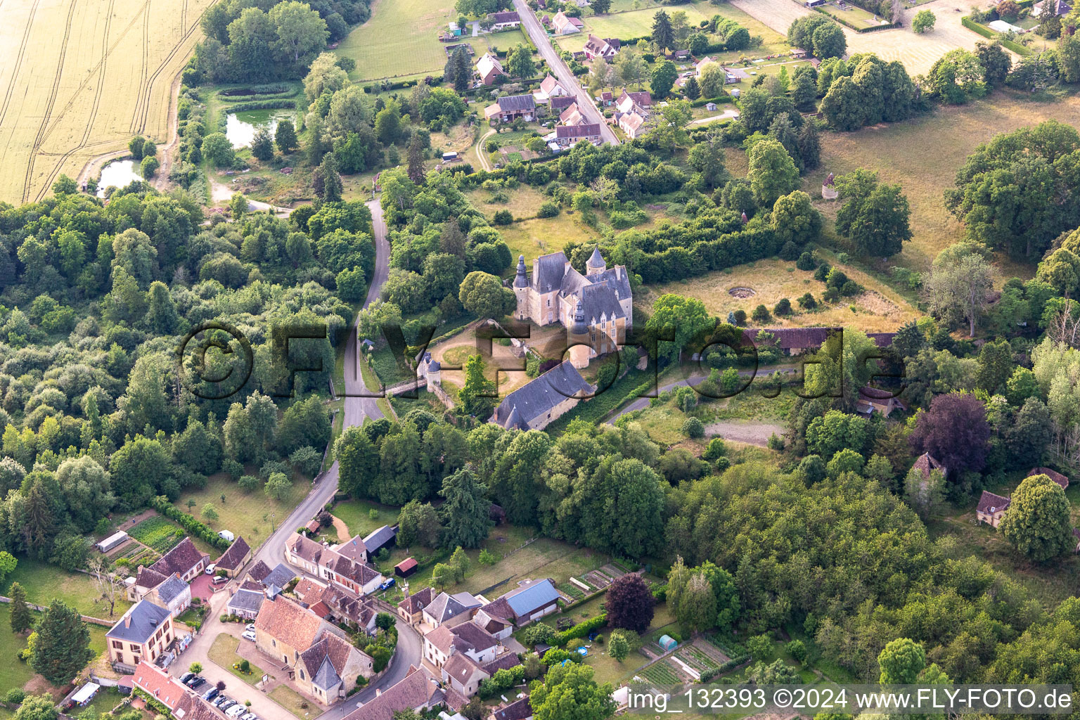 Aerial view of Castle of Semur-en-Vallon in Semur-en-Vallon in the state Sarthe, France