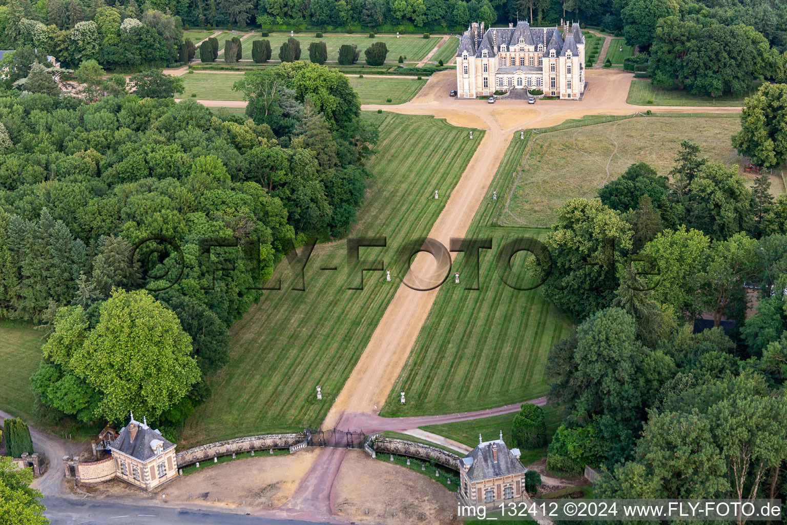 Aerial view of The Domaine de La Pierre in Coudrecieux in the state Sarthe, France