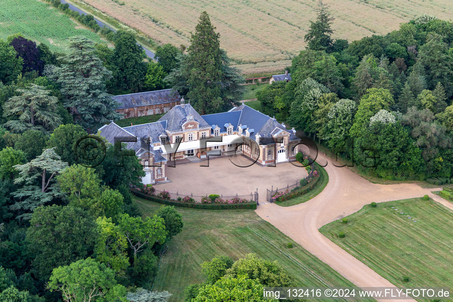 The Domaine de La Pierre in Coudrecieux in the state Sarthe, France from above