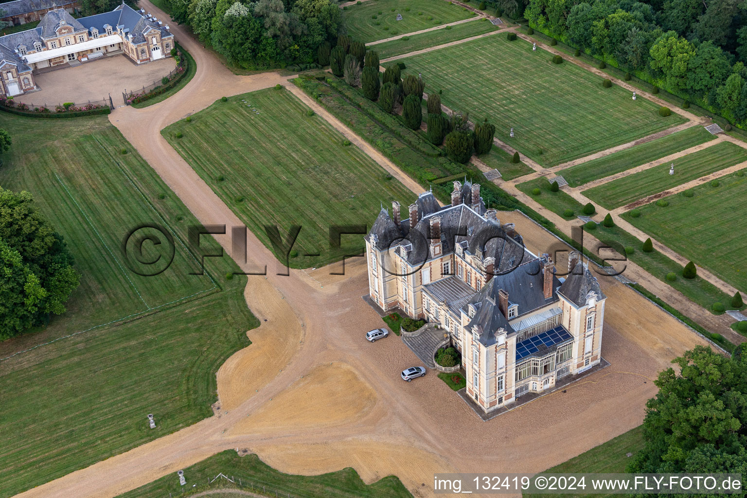 The Domaine de La Pierre in Coudrecieux in the state Sarthe, France seen from above