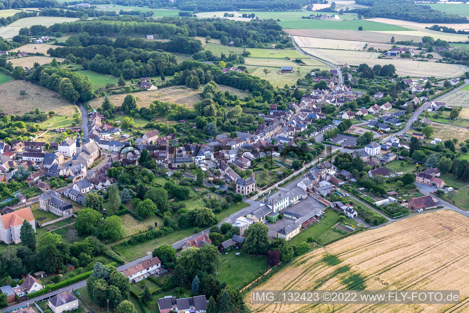 Aerial photograpy of Coudrecieux in the state Sarthe, France