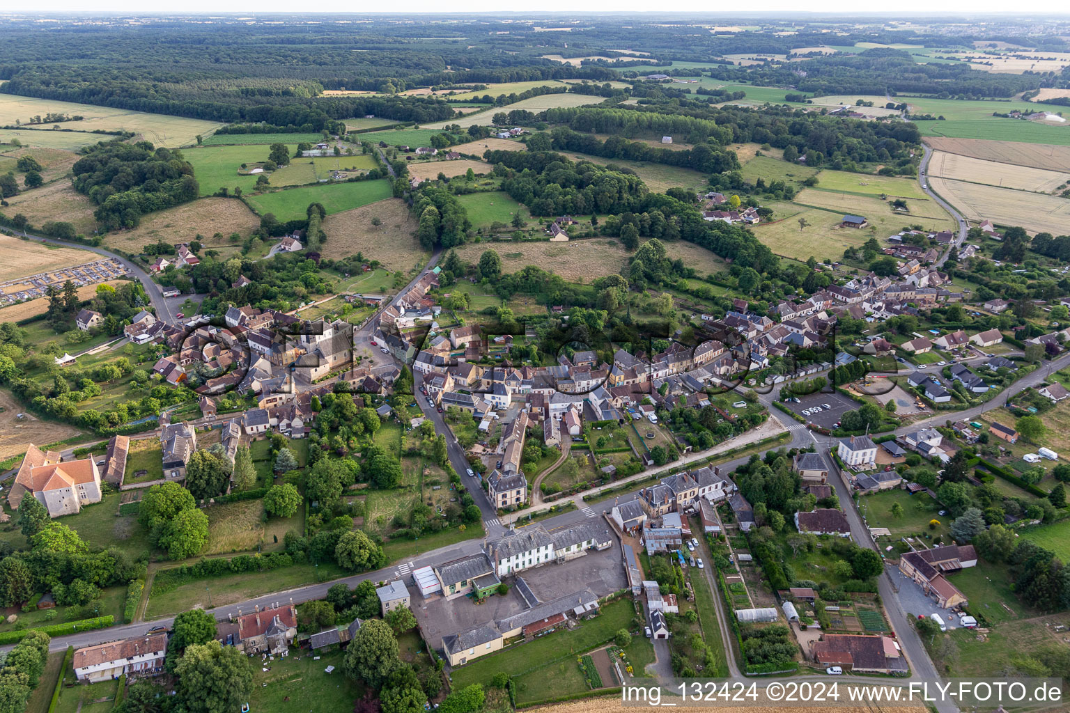 Oblique view of Coudrecieux in the state Sarthe, France