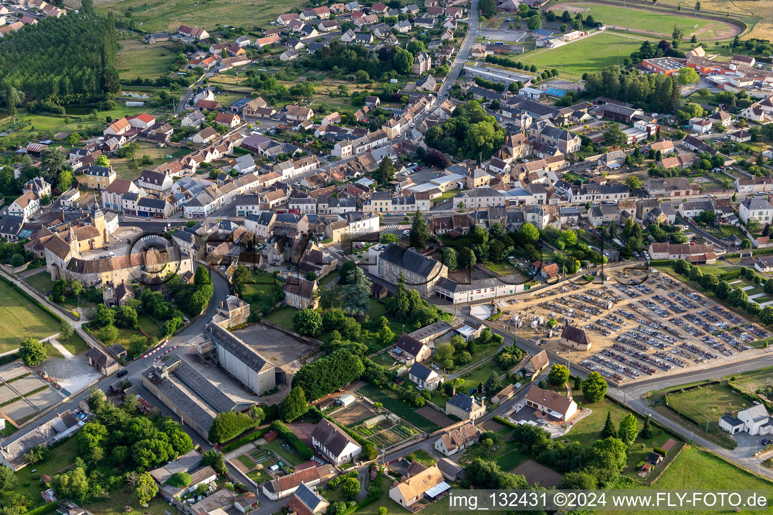 Aerial view of Bouloire in the state Sarthe, France