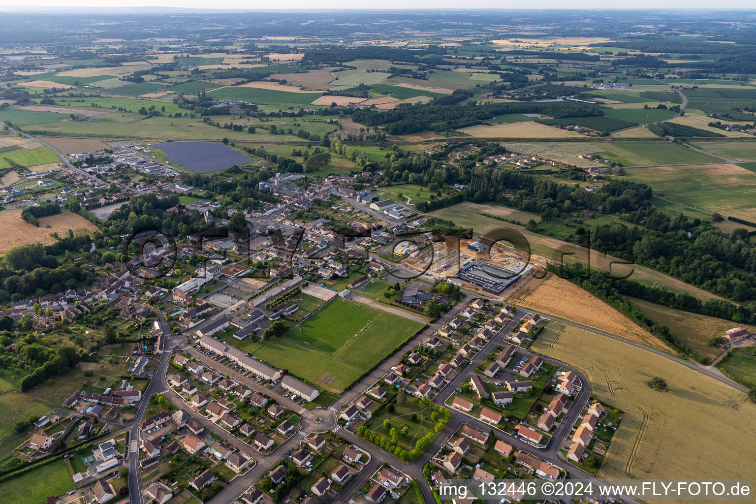 Aerial view of Thorigné-sur-Dué in the state Sarthe, France