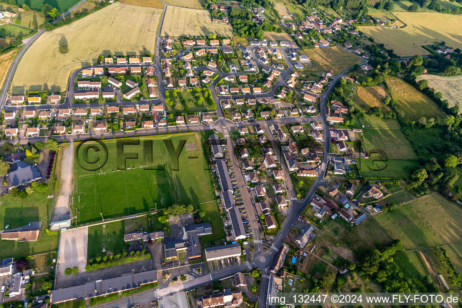 Aerial view of Association Sportive de Thorigné in Thorigné-sur-Dué in the state Sarthe, France