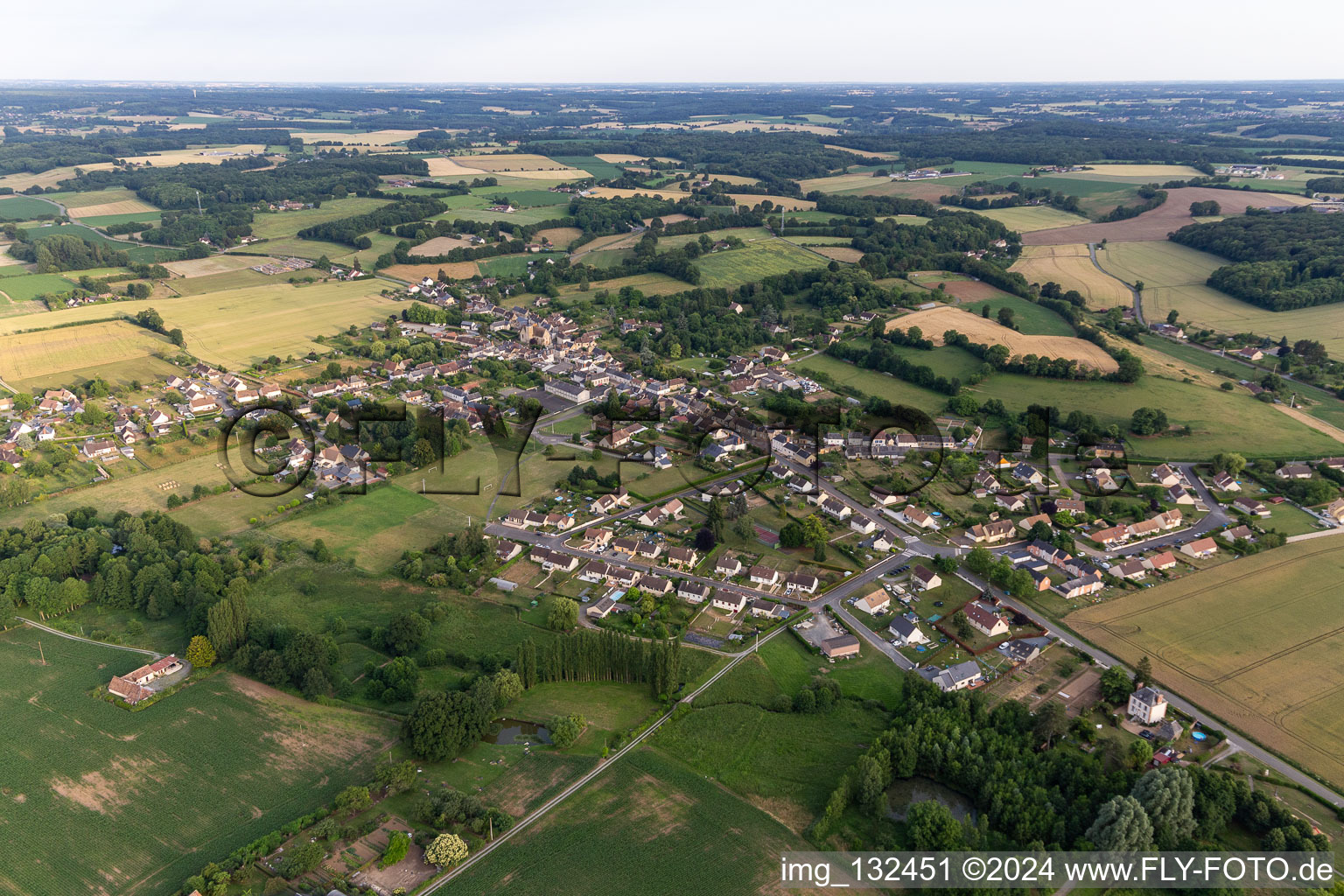 Aerial view of Saint-Michel-de-Chavaignes in the state Sarthe, France