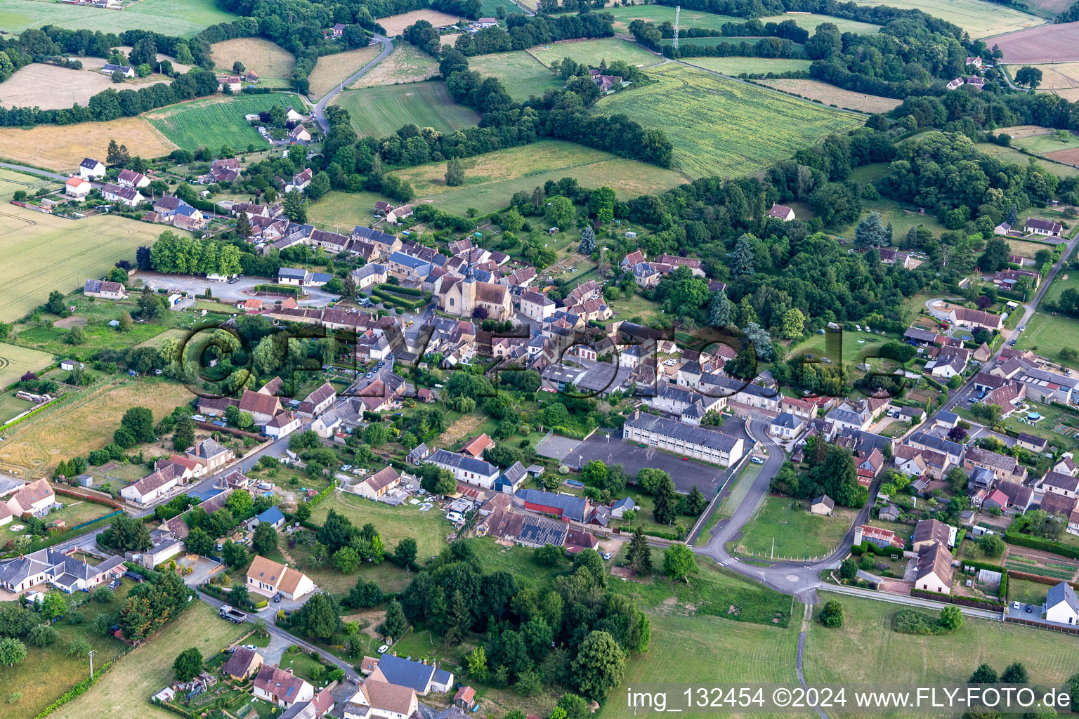 Aerial photograpy of Saint-Michel-de-Chavaignes in the state Sarthe, France