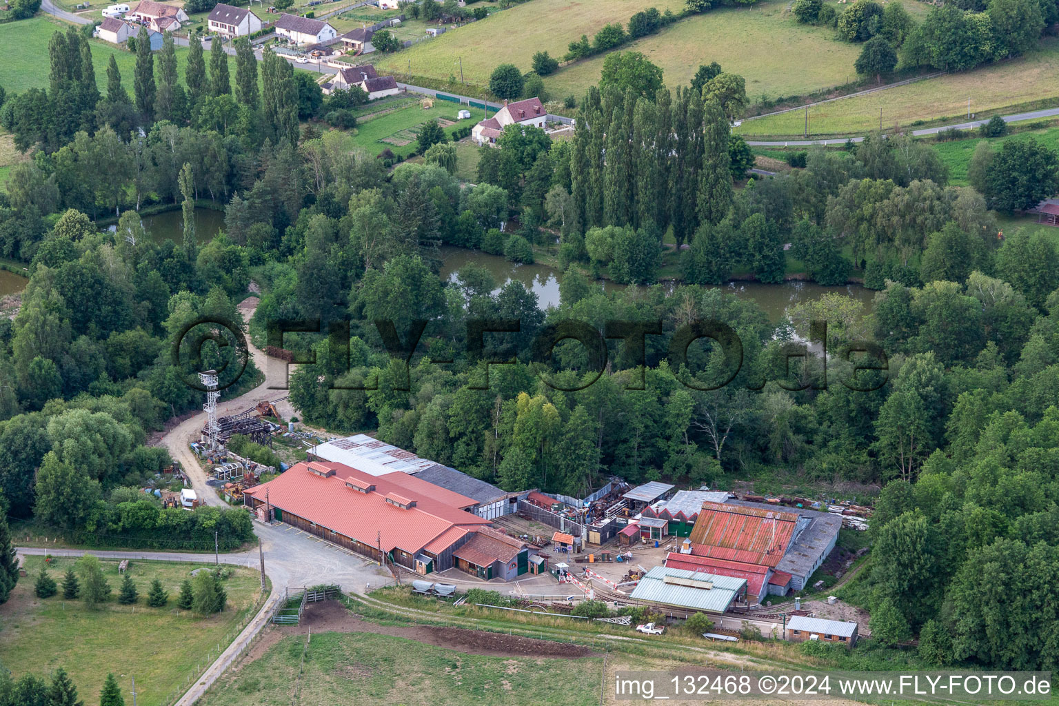 Oblique view of Tourist train and Muséotrain de Semur-en-Vallon, en Sarthe in Semur-en-Vallon in the state Sarthe, France