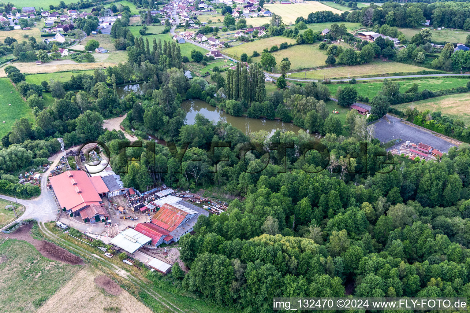 Tourist train and Muséotrain de Semur-en-Vallon, en Sarthe in Semur-en-Vallon in the state Sarthe, France out of the air