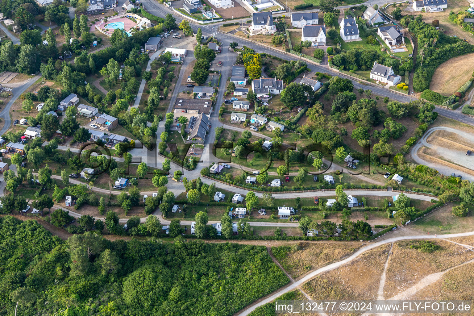 Aerial photograpy of Camping Des Dunes in Plobannalec-Lesconil in the state Finistere, France