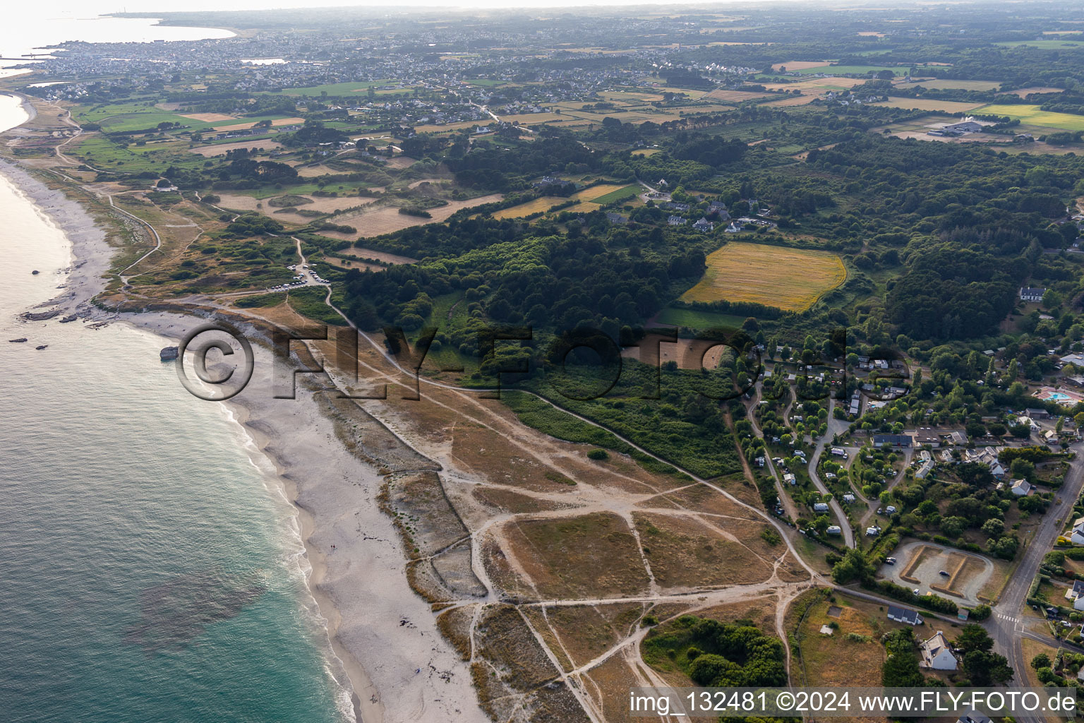 Aerial view of Kersauz Beach in Treffiagat in the state Finistere, France