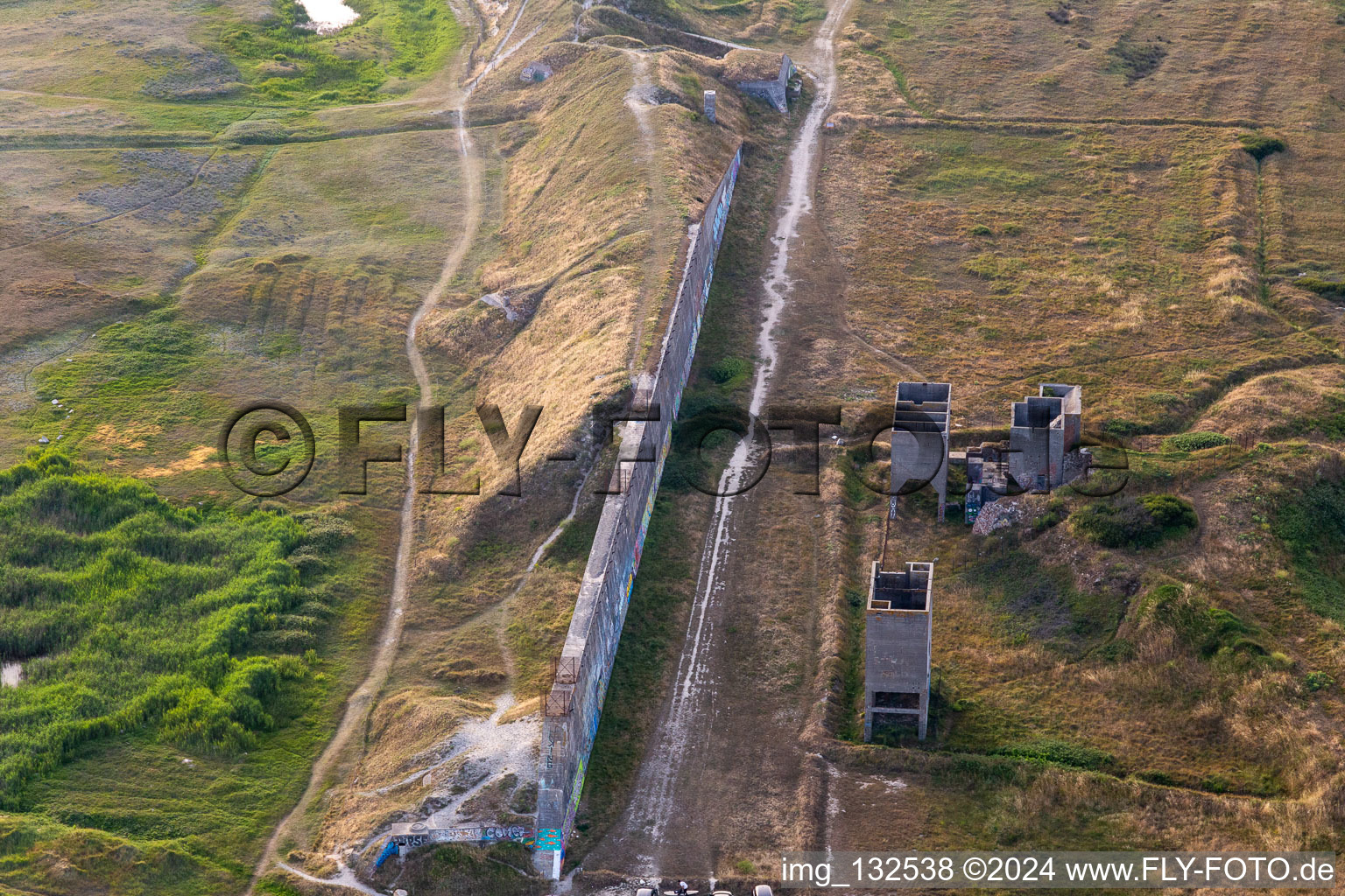 Aerial view of Ancient factory of concassage de galets de Tréguennec in Tréguennec in the state Finistere, France