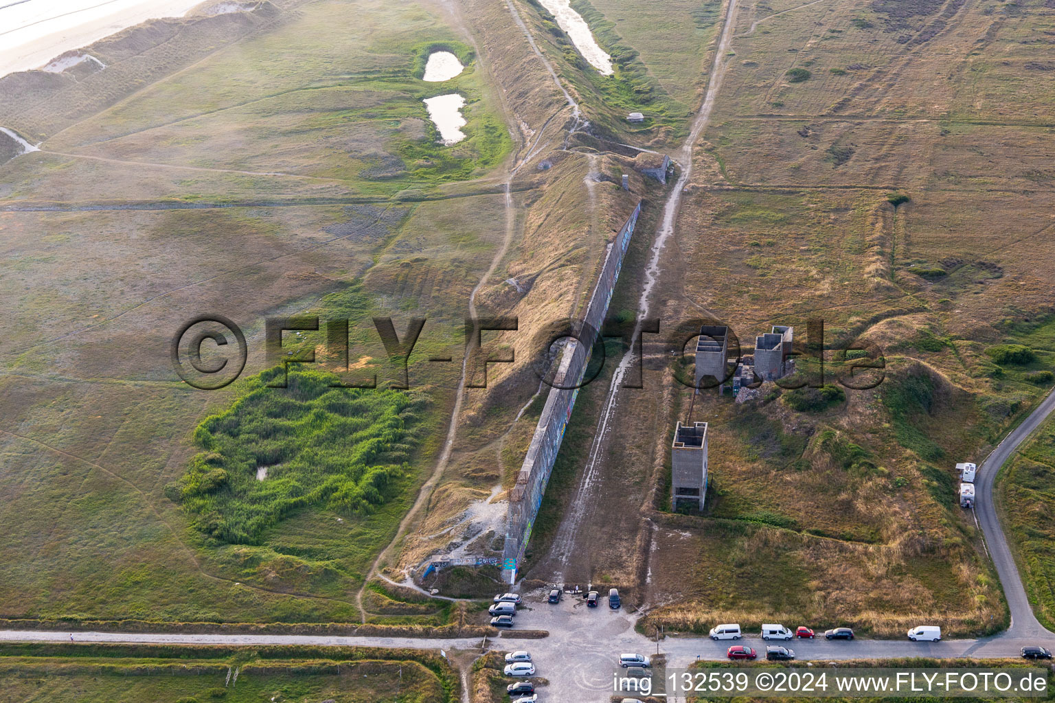 Aerial photograpy of Ancient factory of concassage de galets de Tréguennec in Tréguennec in the state Finistere, France