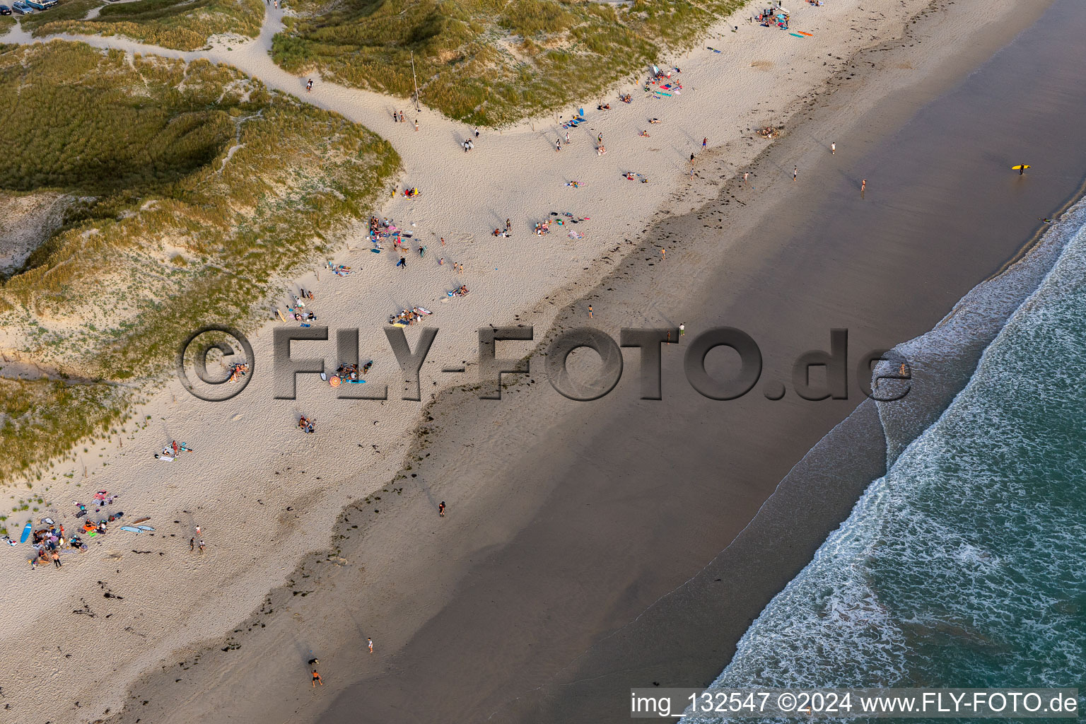 Aerial photograpy of Tronoën Beach in Saint-Jean-Trolimon in the state Finistere, France