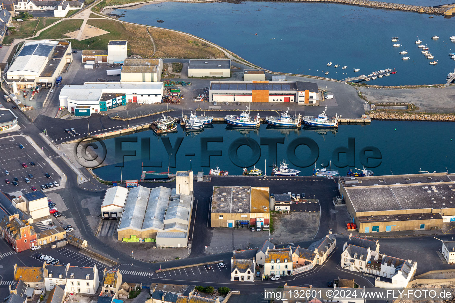 Aerial view of Port de pêche de Saint-Guénolé in the district St-Guenole-St Pierre in Penmarch in the state Finistere, France