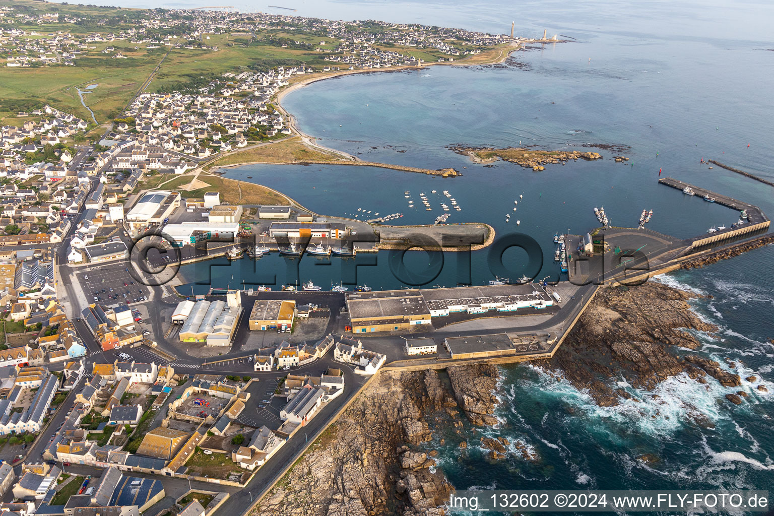 Aerial photograpy of Port de pêche de Saint-Guénolé in the district St-Guenole-St Pierre in Penmarch in the state Finistere, France