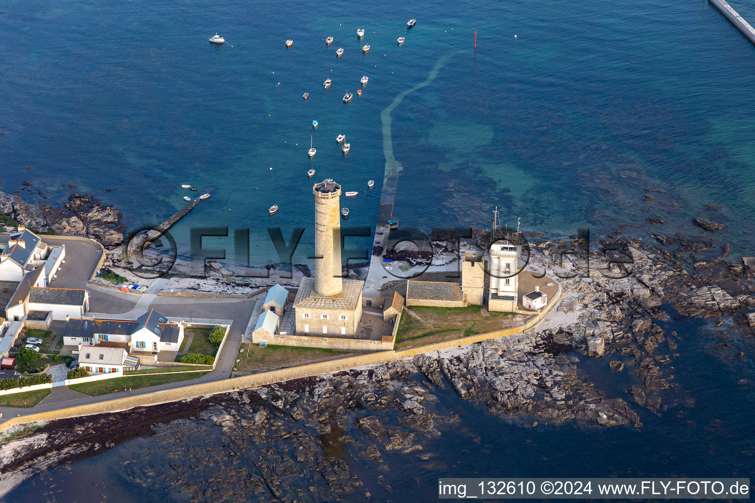 Aerial photograpy of Phare d'Eckmühl and the Old Lighthouse of Penmarch in Penmarch in the state Finistere, France