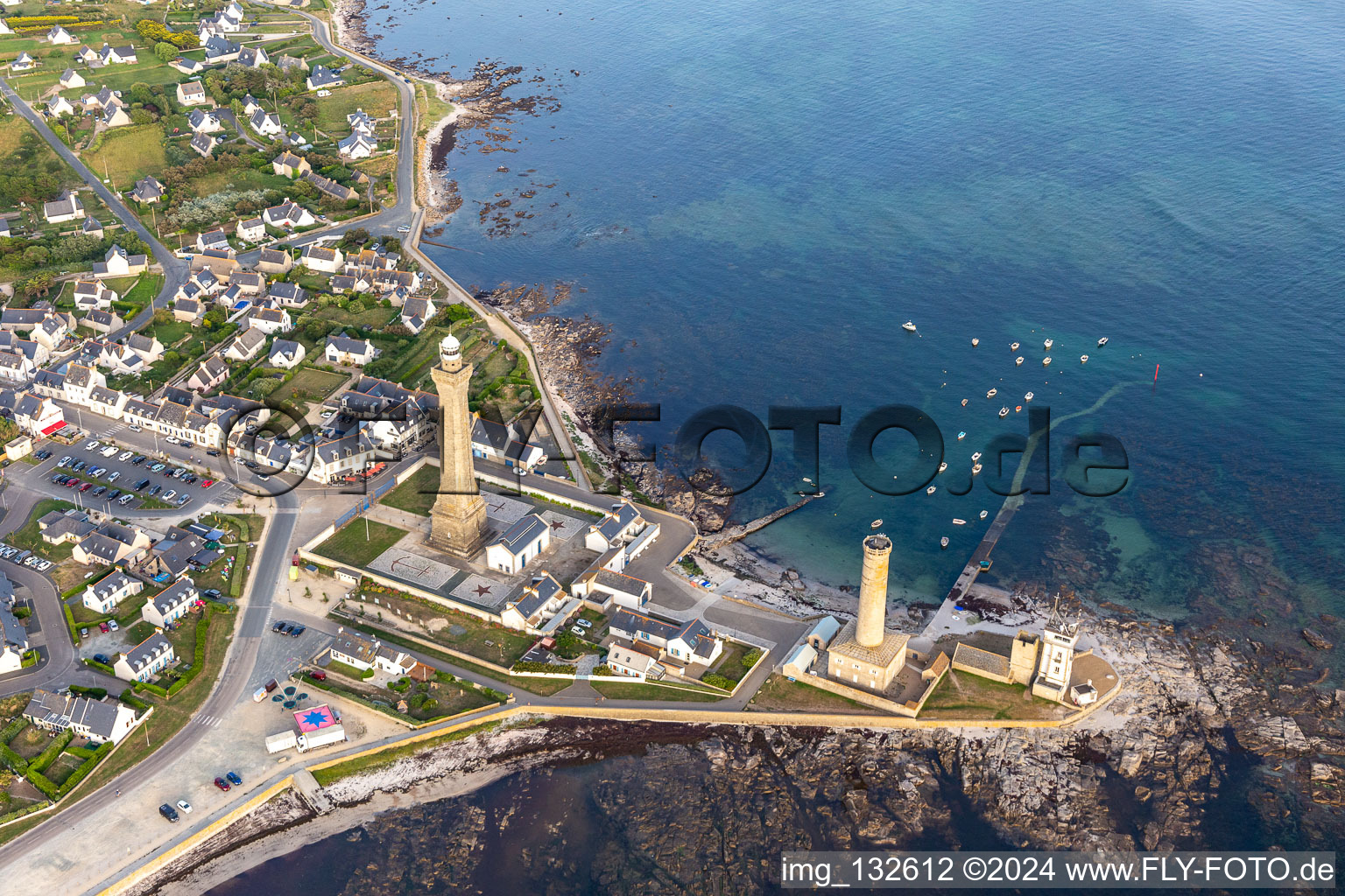 Oblique view of Phare d'Eckmühl and the Old Lighthouse of Penmarch in Penmarch in the state Finistere, France