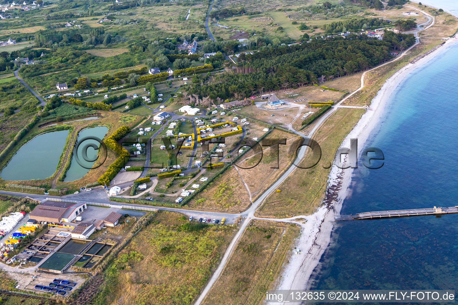 Aerial view of Camping Municipal Toul Ar Ster in the district Penmarc'h-Kerity in Penmarch in the state Finistere, France