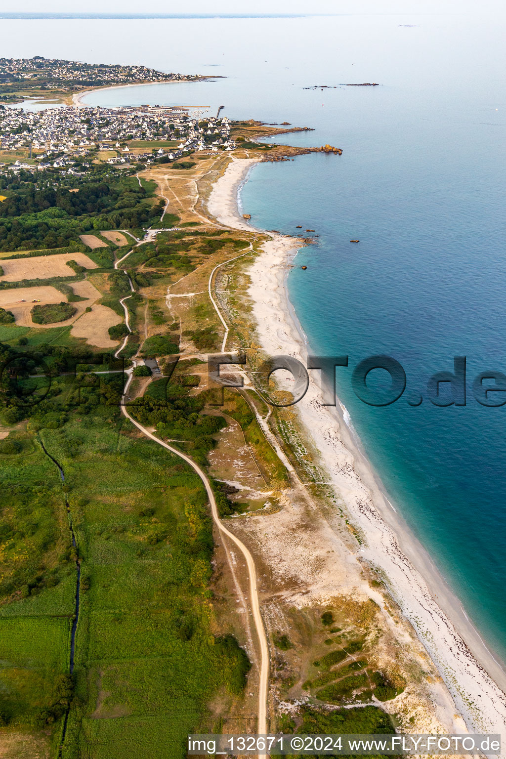 Aerial view of Skividen Beach in Treffiagat in the state Finistere, France