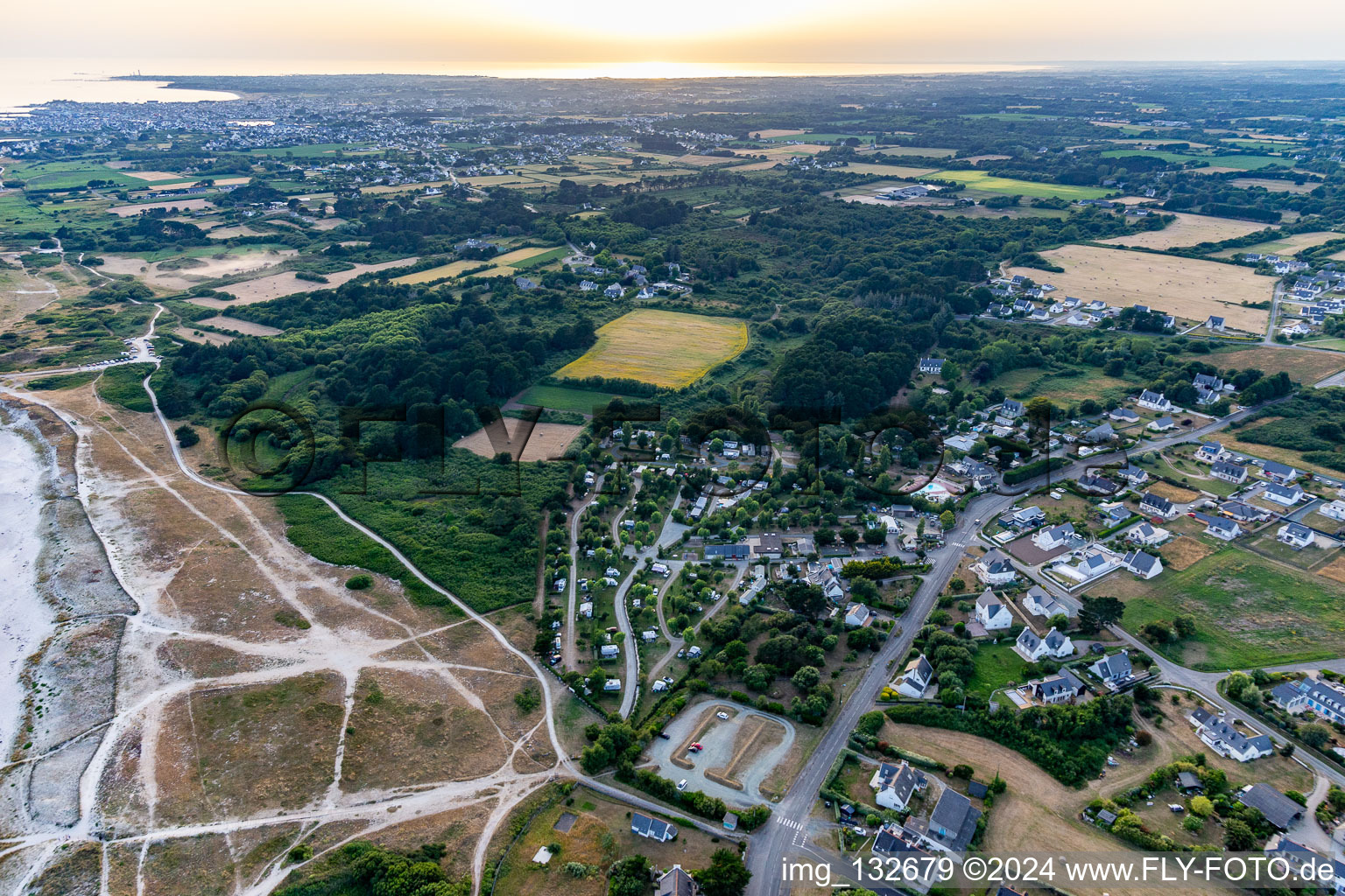 Aerial view of Camping Des Dunes in Treffiagat in the state Finistere, France