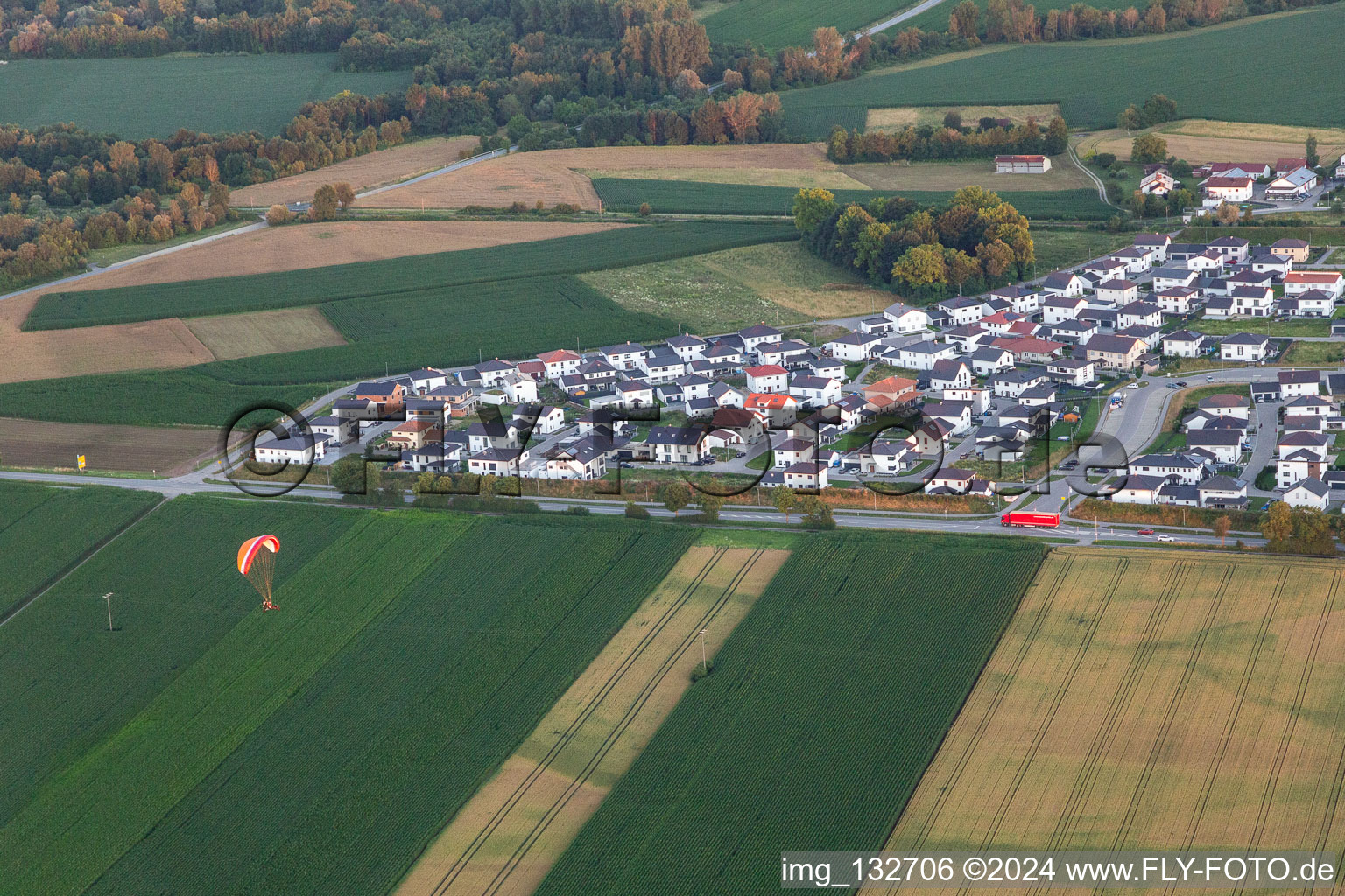 Oblique view of District Höll in Dingolfing in the state Bavaria, Germany