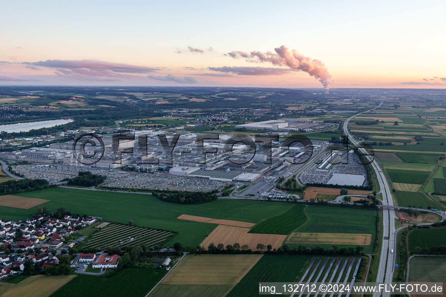 Aerial view of BMW Plant 2.40 in the district Höfen in Dingolfing in the state Bavaria, Germany