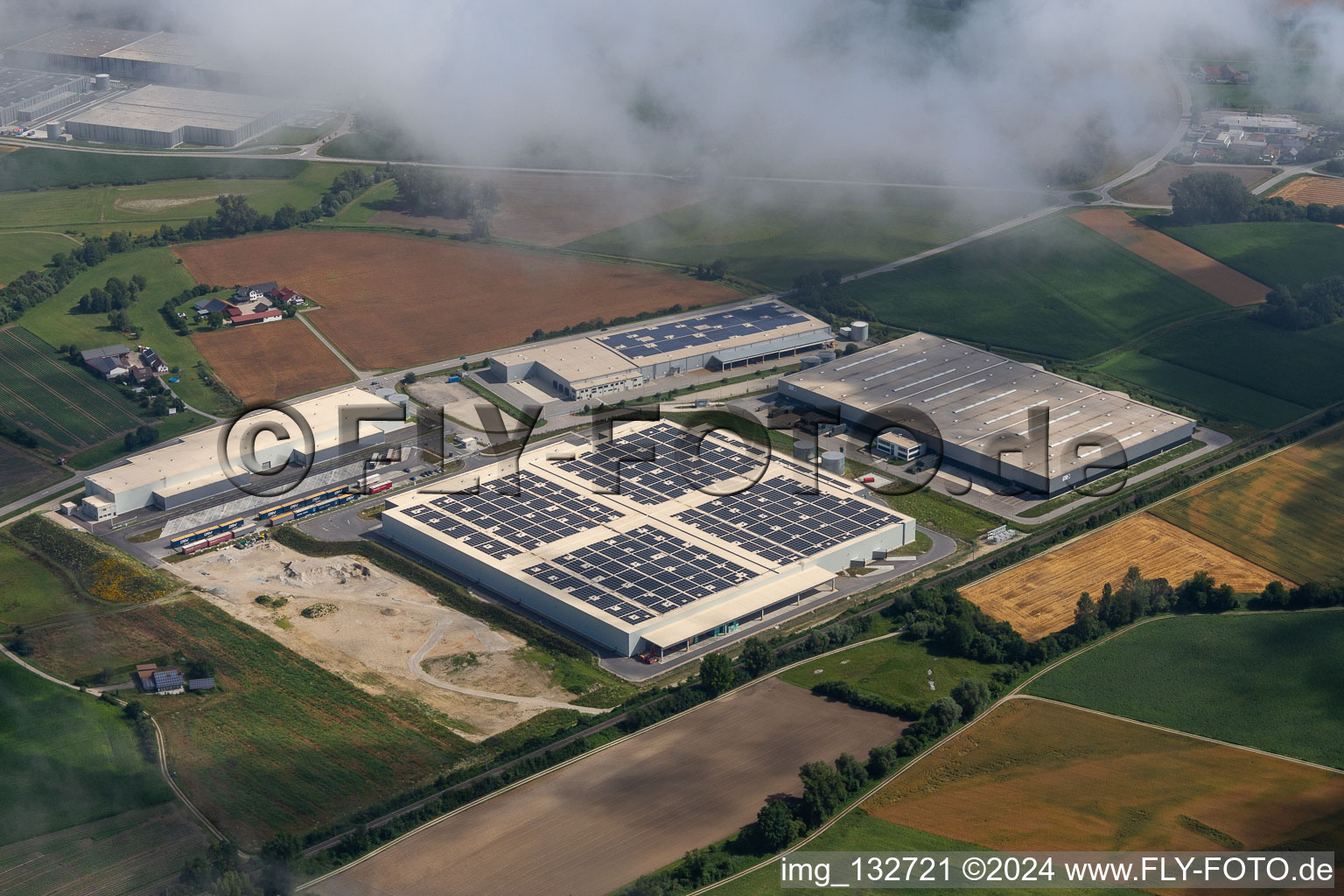 Aerial view of Industrial Park 1 with Rudolph Spedition und Logistik GmbH and Leadec FM BV & Co. KG in Mamming in the state Bavaria, Germany